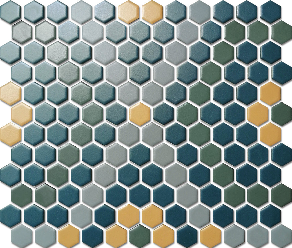 PGHS-0096M Custom Made Unglazed Mosaic Hexagon — Pacific Greenwood