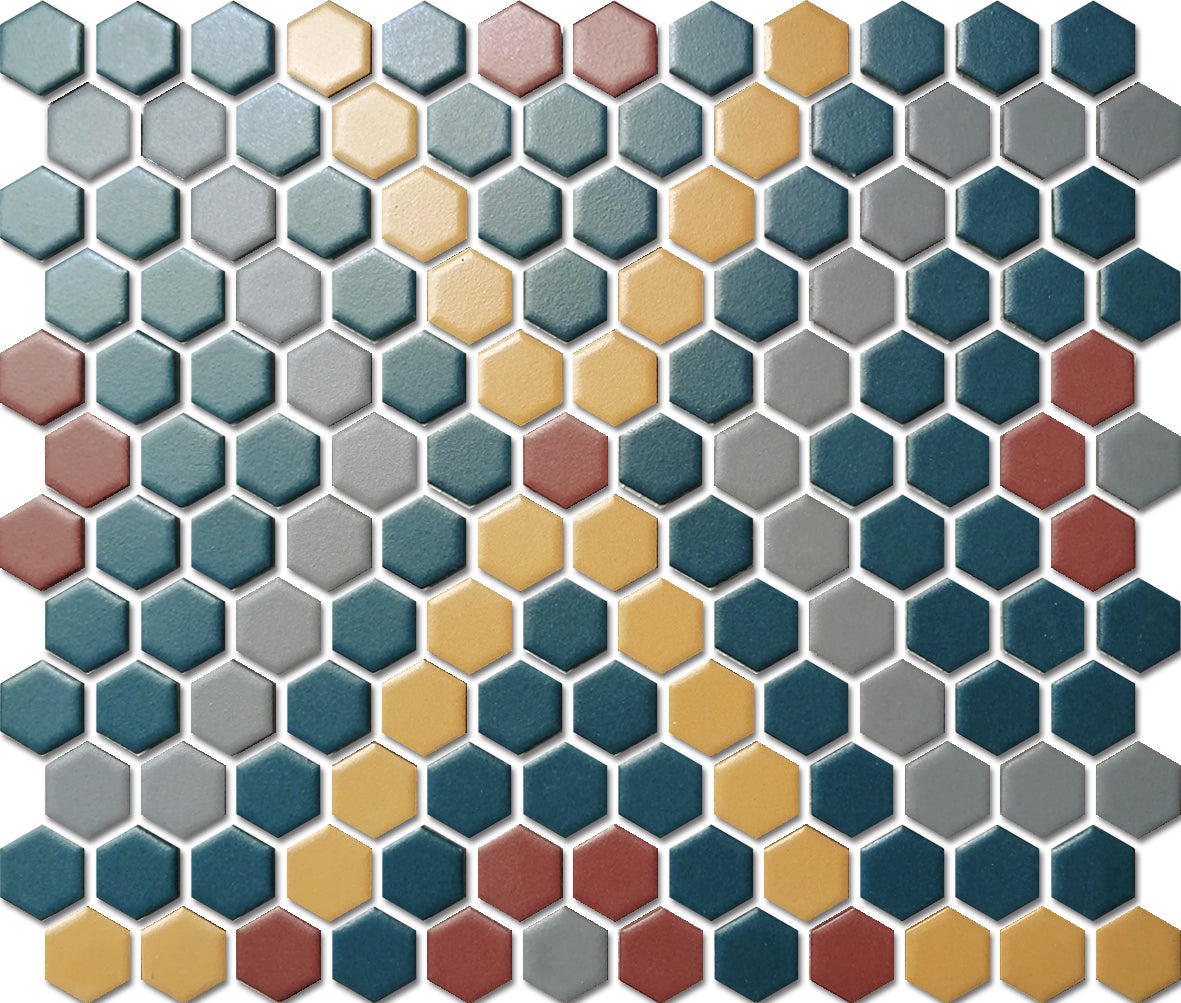 PGHS-0097M Custom Made Unglazed Mosaic Hexagon — Pacific Greenwood